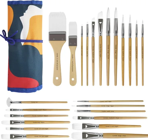 CONDA Juego de 24 pinceles de pintura de diferentes formas, pinceles profesionales para óleo, lienzo acrílico y pintura de acuarela (color