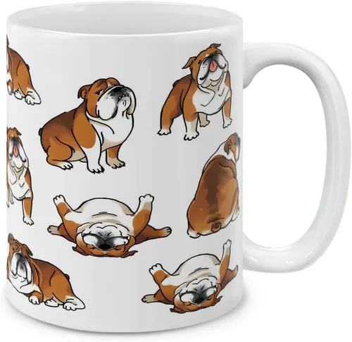 MUGBREW English Bulldog - Taza de café de cerámica con posturas divertidas y juguetonas, 11 onzas Bulldog Inglés Posturas divertidas y juguetonas
