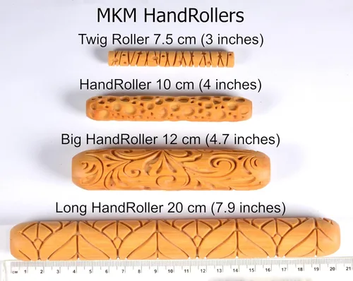 Miniatura 4 de MKM Pottery Tools Rodillos de mano grandes de madera para arcilla (BHR-01 Diagonal Basketweave)
