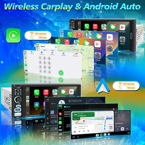 Miniatura 2 de Estéreo de coche de un solo DIN con Apple Carplay inalámbrico y Android Auto, radio IPS de 6.9 pulgadas con pantalla táctil Bluetooth 5.2, control