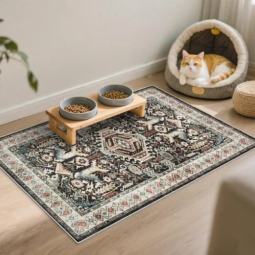 Miniatura 67 de Alfombra lavable para entrada de 2x3 pies - Alfombra pequeña de entrada vintage desgastada oriental antideslizante que no suelta pelusa, suave