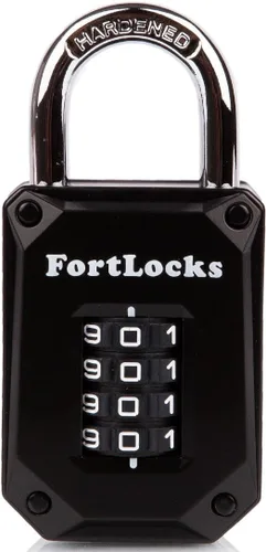 Miniatura 4 de FortLocks - Candado de combinación de 4 dígitos, resistente, de acero inoxidable endurecido, resistente a la intemperie y al aire libre, fácil