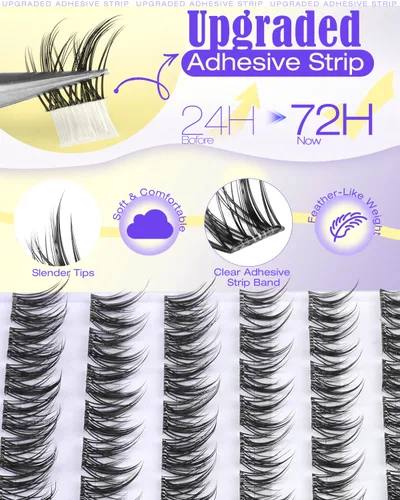 Miniatura 4 de Racimos Cortos de Pestañas Autoadhesivas 8-12MM Naturales, Pestañas Autoadhesivas Pre-Pegadas, Racimos de Pestañas Suaves Sin Necesidad