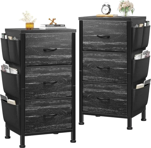 Miniatura 11 de EnHomee Mesita de noche alta, mesita de noche con cajones para dormitorio, mesita de noche con parte superior de madera, mesa auxiliar con marco