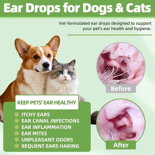Miniatura 3 de Tratamiento de infección de oído para perros y gatos, gotas de tratamiento de infección de oído por levadura para aliviar la picazón, solución