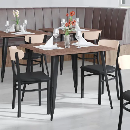 Miniatura 5 de Flash Furniture Wright - Silla de comedor comercial, respaldo de madera con acabado de abedul natural, asiento de vinilo negro, 500 libras