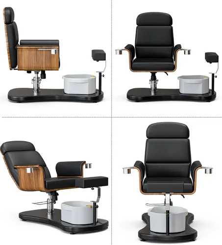 Miniatura 8 de VARONXE Silla de pedicura reclinable giratoria 360, sin fontanería, para tecnología de uñas, estación de pedicura con asiento ajustable, reposapiés