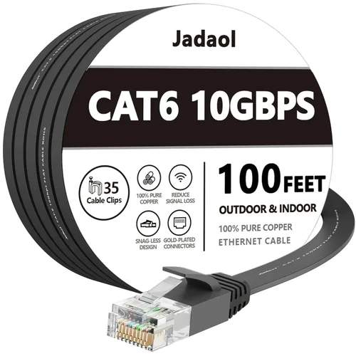 Miniatura 10 de Cable Ethernet Cat 6 de 1 pie (paquete de 6), para exteriores e interiores, compatible con red Cat7 de 10 Gbps, cable de conexión LAN plano