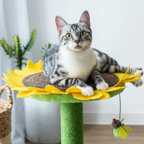Miniatura 5 de Catry - Rascador reemplazable de 23" 2-en-1 para gatos con almohadilla de rascado convertible en forma de girasol o percha, montaje rápido