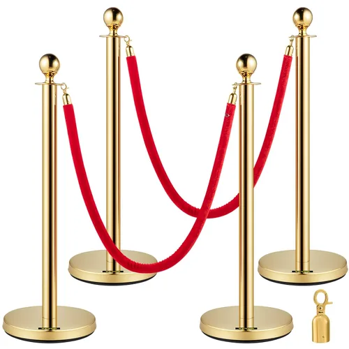 Miniatura 13 de VEVOR Cuerdas y postes de terciopelo, 2 piezas, cuerda de terciopelo rojo de 5 pies, poste de puntal con parte superior de bola, barreras de control