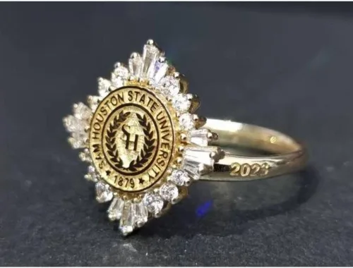 Miniatura 5 de Ssjewel Custom University Logo Ring Personalized College Class Ring For Women Cz Graduation Ring 14K Gold Finish Women High School Ring Handmade