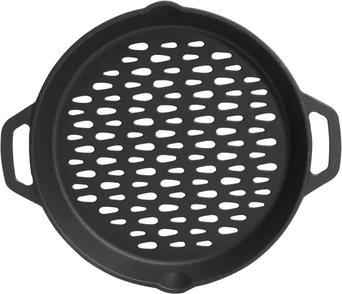 Cestas redondas de hierro fundido para todos los ahumadores de carbón y parrillas de gas, bandeja antiadherente de hierro fundido de 12 pulgadas