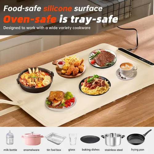 Miniatura 5 de Tapete de calentamiento para alimentos extra grande: bandejas de calentamiento eléctricas de 24 x 16 pulgadas para fiestas de bufets, calentadores
