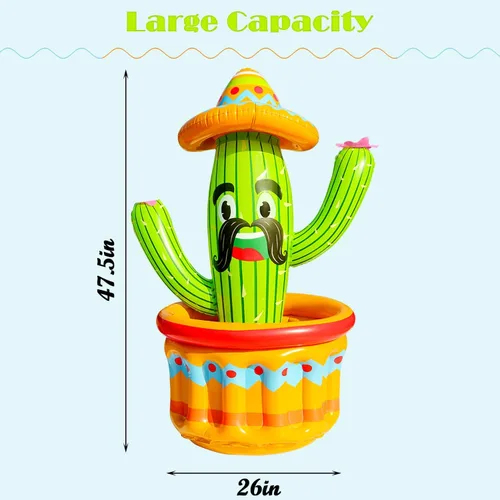 Miniatura 4 de PARENTSWELL Enfriador inflable de cactus de 47.5 pulgadas, enfriador de bebidas inflable para fiestas de verano, cubo de hielo inflable, suministros