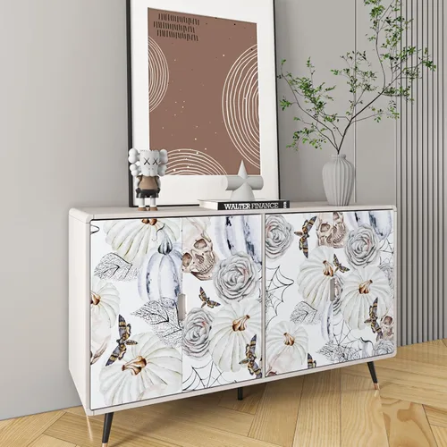 Miniatura 4 de ReWallpaper Papel tapiz gris y blanco con diseño de calavera, calabaza, papel tapiz gótico para despegar y pegar, papel de pared para dormitorio