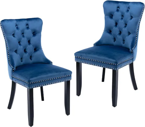 Miniatura 118 de LKTART Juego de 2 sillas de comedor de terciopelo, sillas de comedor copetudas con ribete de anillo de clavo, silla de comedor tapizada con patas