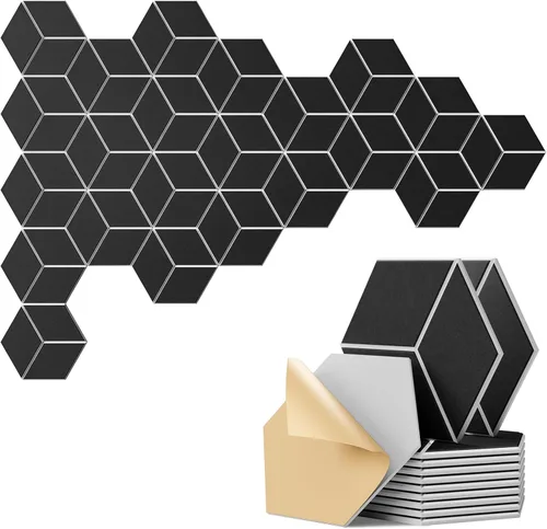 Miniatura 160 de Paquete de 12 paneles acústicos autoadhesivos de 12 x 10 x 0.4 pulgadas, paneles de espuma a prueba de sonido con alta densidad, diseño forrado