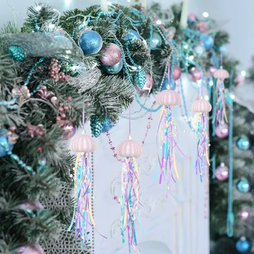 Miniatura 7 de Adornos de Navidad de Medusas Colgantes 4 Piezas para Adornos de Árbol de Navidad, Fiesta Temática de Sirena y Decoraciones de Fiesta Bajo el Mar