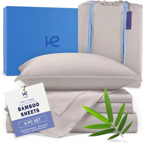 Miniatura 16 de Kickoff Sábanas de bambú de viscosa tamaño King, 4 piezas, 100% viscosa de bambú orgánico, juego de sábanas refrescantes tamaño King, ropa de cama