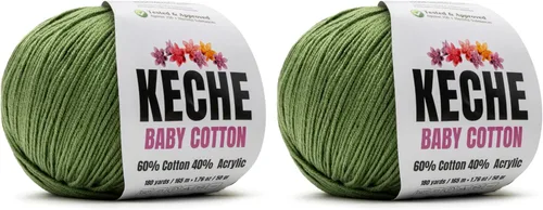 Miniatura 49 de Keche Hilo de algodón, 60% algodón, 40% hilo acrílico, hilo de algodón suave para crochet y tejer, hilo amigurumi, 1 madeja/bola, 1.76 onzas (50g)