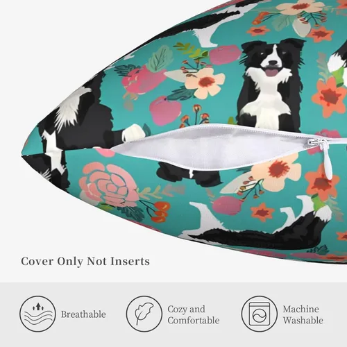 Miniatura 4 de Fundas de almohada decorativas de 18 x 18 pulgadas, fundas de almohada de doble cara para sofá, Border Collie Florals, fundas de almohada de felpa