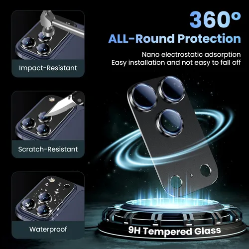 Miniatura 2 de Uyiton Compatible con iPhone 17 Pro Protector de Lente de Cámara - [No Fácil de Romper][Fuerte Adsorción][Compatible con Fundas] Cubierta de Titanio