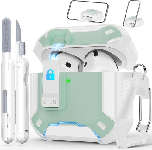 Miniatura 7 de RFUNGUANGO Funda protectora para AirPods Pro de 2ª generación con kit de limpieza, funda rígida militar con cerradura para funda de carga de AirPod