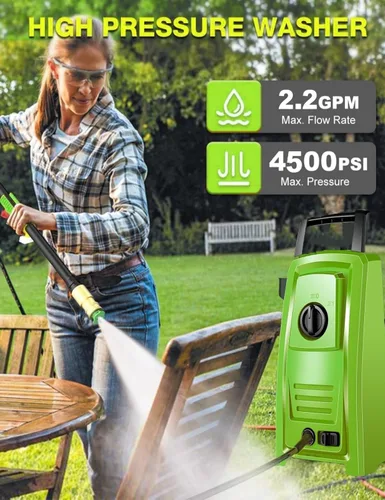 Miniatura 2 de Lavadora eléctrica eléctrica de 4500 PSI, pequeña lavadora a presión portátil de 20 pies, juego de 4 boquillas, mejor para el hogar, automóviles