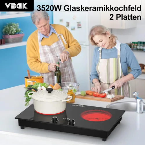 Miniatura 2 de VBGK Cocina eléctrica, estufa eléctrica de 2400 W, encimera y placa caliente integrada con bloqueo de seguridad para niños, temporizador, control