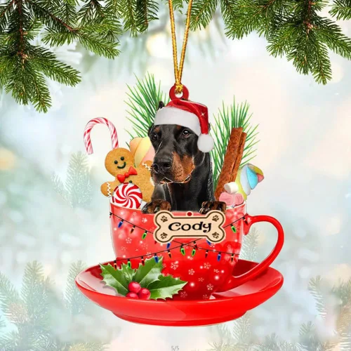 Miniatura 57 de NAZENTI Adorno personalizado de Alaskan Malamute en taza roja, adorno de Navidad personalizado para perros amantes de las mascotas, colgante