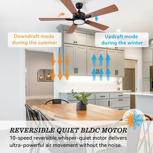 Miniatura 6 de SMAAIR Ventilador de techo inteligente con luz de 52 pulgadas, control remoto de 10 velocidades/aplicación, luz LED regulable moderna, motor CC