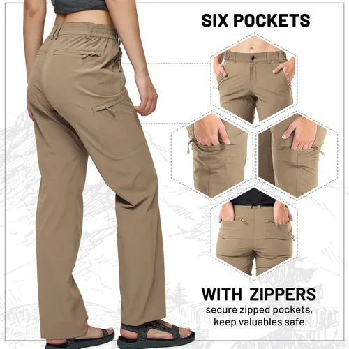 Miniatura 4 de MIER - Pantalón cargo para mujer, secado rápido, ligero, táctico, 6 bolsillos, elástico y resistente al agua