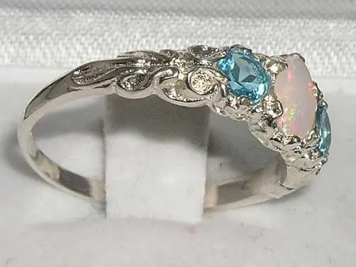Miniatura 3 de Anillo de plata de ley 925 auténtica auténtica ópalo y topacio azul para mujer