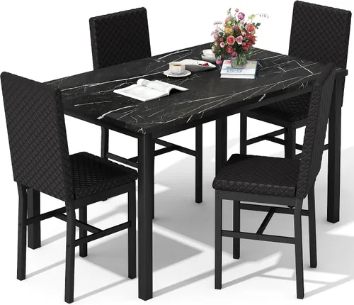 Miniatura 8 de DKLGG Juego de mesa de comedor para 4, mesa de cocina y sillas, juego de 4 mesas de cocina y comedor de mármol sintético con sillas de comedor