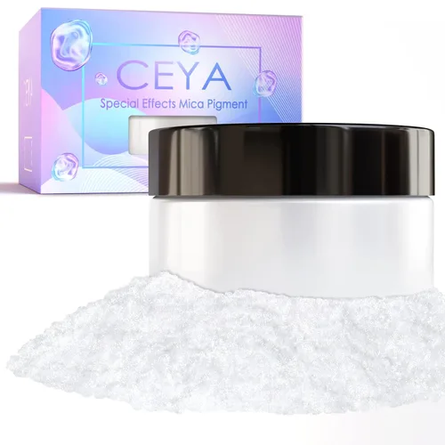 Ceya Polvo de Mica de Interferencia, 50g/1.8oz Polvo de Uñas Cromado Blanco Hielo, Pigmento de Efecto Perlescente de Cambio de Color de Grado