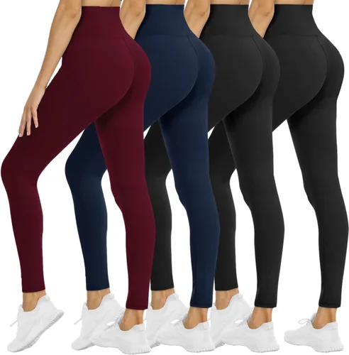 Miniatura 102 de NexiEpoch - Paquete de 4 leggings suaves para mujer, con bolsillos, control de abdomen y cintura alta, pantalones capri para yoga y ejercicio