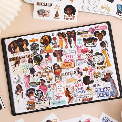 Miniatura 7 de Libro de calcomanías de niña negra para botella de agua: más de 260 calcomanías motivacionales de vinilo impermeable para adolescentes y mujeres