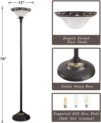 Miniatura 3 de Luvkczc Lámpara de pie victoriana, elegante lámpara de pie de 70 pulgadas con pantalla de cristal de alabastro, poste de metal y base pesada