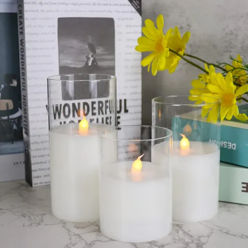 Miniatura 4 de GenSwin - Velas LED sin llama de cristal transparente que funcionan con batería, con control remoto de 10 teclas y temporizador, velas de cera real