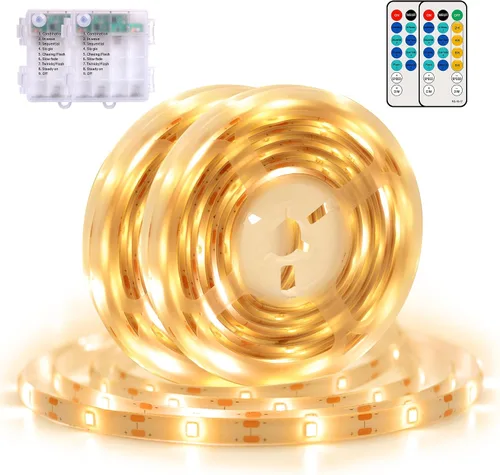 Miniatura 8 de echosari 2 piezas de tiras de luces que funcionan con pilas, 9.8 pies 90 luces LED autoadhesivas con control remoto y temporizador, tira de luz