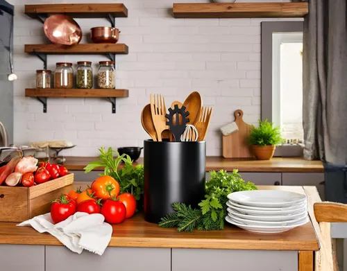Miniatura 3 de Portautensilios de cocina, Portautensilios grandes para encimera, Recipiente de cerámica para utensilios, Profundo y estable, Portautensilios