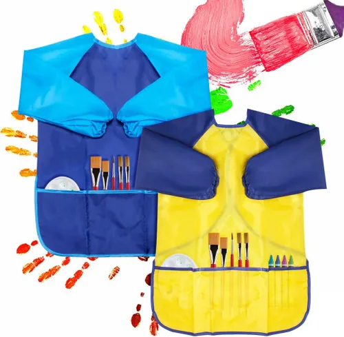 Miniatura 3 de CUBACO Delantal de pintura para niños, 2 piezas impermeables para niños de 3 a 8 años, delantales para pintar delantales con manga larga
