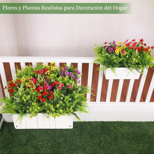 Miniatura 6 de 24 paquetes de 8 estilos de flores artificiales para exteriores, resistentes a los rayos UV, flores falsas de plástico sintético, coloridas