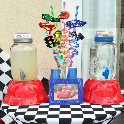 Miniatura 2 de 24 popotes reutilizables para decoración de fiesta de cumpleaños, suministros para fiestas de cumpleaños, marcadores de bebidas con 2 cepillos