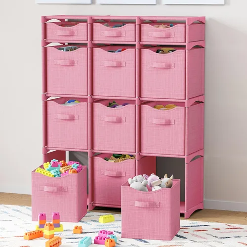 Miniatura 3 de Armario organizador con 12 cubos de almacenamiento, cestas de fácil montaje, con cajones, para ropa, para habitación, habitación del bebé y Rosa