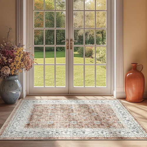 Miniatura 201 de Jinchan Fiora - Alfombra redonda de 8 pies, alfombras vintage con diseño floral envejecido, lavable a máquina, antideslizante, de pelo bajo, Azul