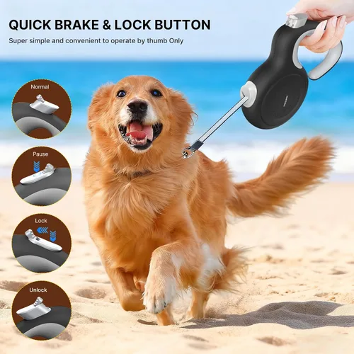 Miniatura 7 de AutoBrake - Correa retráctil para perro, cinta de nailon de 10 pies, sin enredos, mango ergonómico ligero para perros pequeños y medianos (negro)