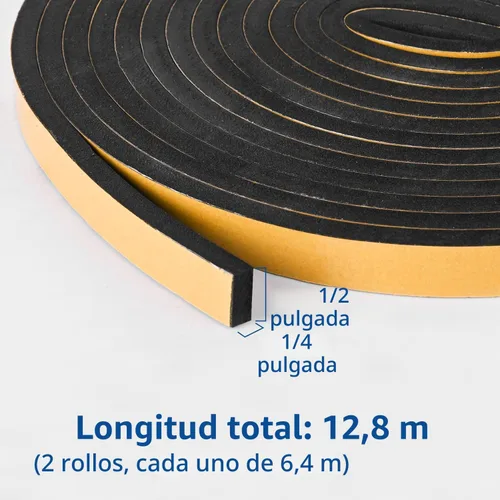 Miniatura 2 de Kikerike Cinta de espuma autoadhesiva de 1/2 pulgadas x 1/4 pulgadas x 42 pies, tiras aislantes de espuma de alta densidad sellan burlete