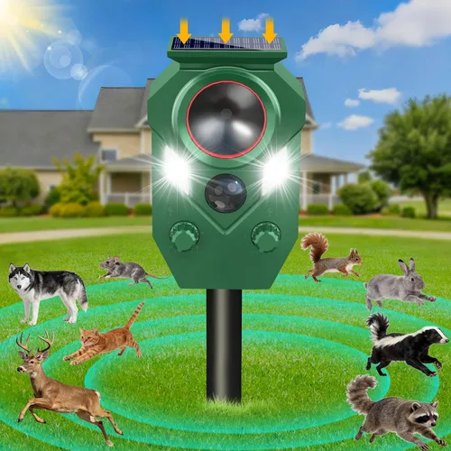 Repelente ultrasónico de animales para exteriores, repelente y disuasorio de gatos con sensor PIR y luz intermitente, repelente de ciervos con