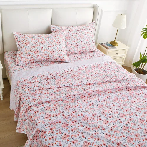 Miniatura 34 de Viviland Juego de sábanas de 3 piezas con estampado botánico de mariposas y flores rosas y moradas, sábanas de microfibra suave y transpirable